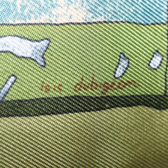 HERMES Petit Carr Scarf Silk ""PERSONA"" Green Auth am9777 - Picture 6 of 9